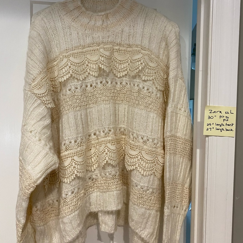 Zara cream colored lace detail sweater size L